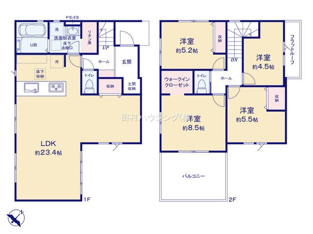 上福岡駅 徒歩25分 構造:木造土地面積:146.61平米 ( 44.34坪 ) 建物面積:105.3平米 ( 31.85坪 )